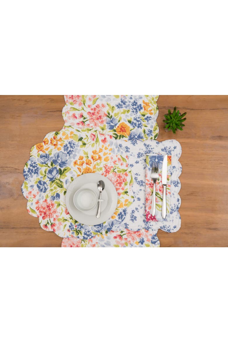 Florian Watercolor Flowers 100% Cotton Set of 6 Cloth Napkins, Alternate, color, Yellow
