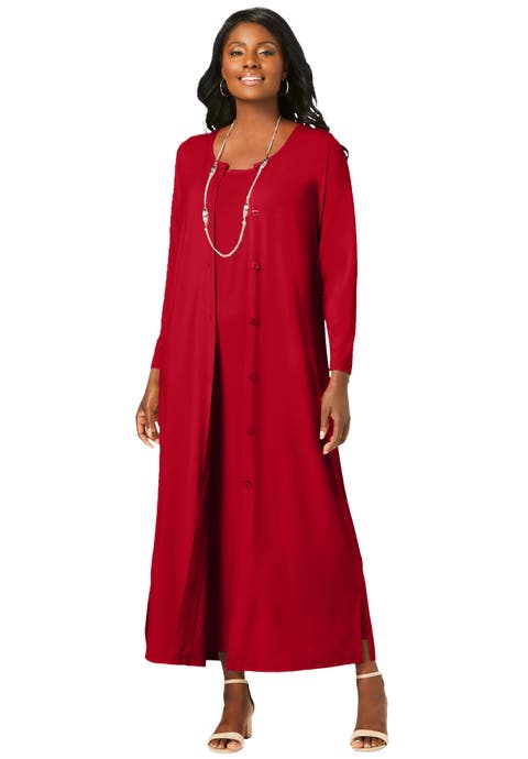 2-Piece Stretch Knit Duster Set (Plus Available)