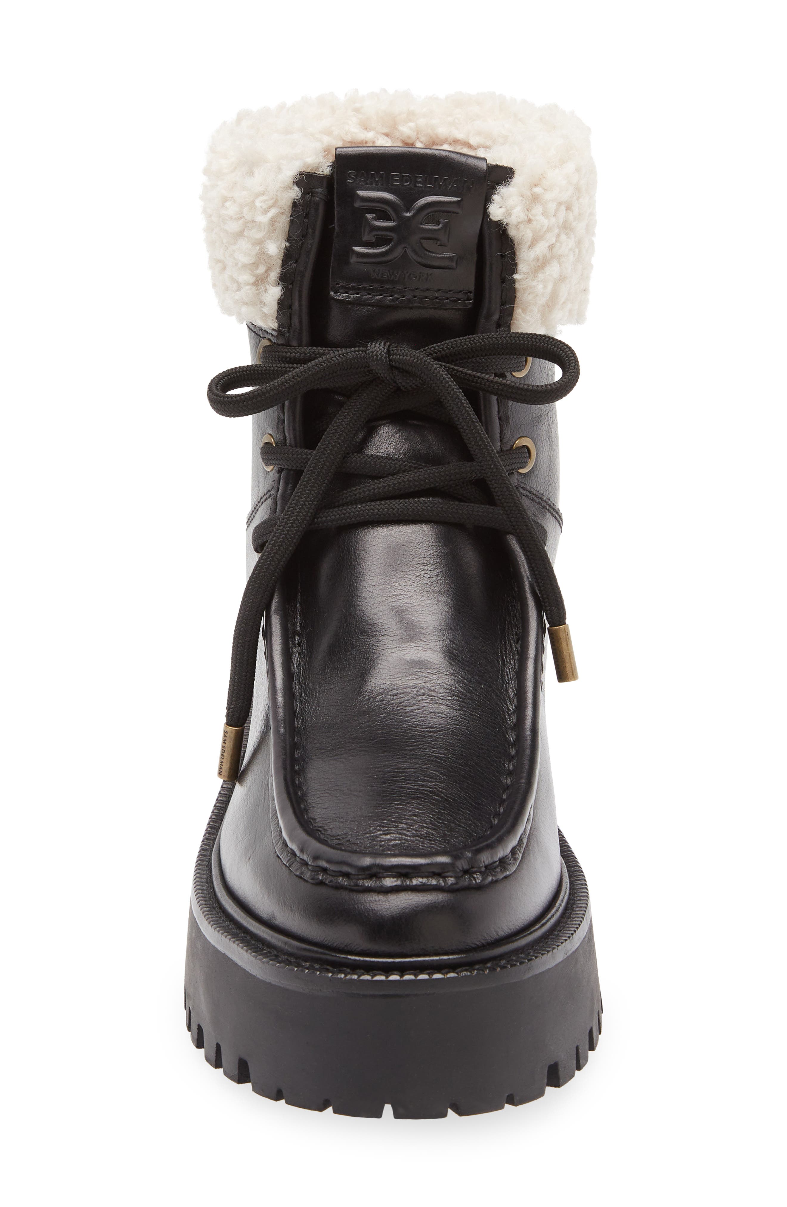 Sam Edelman Elara Faux Shearling Lined Lug Sole Boot, Alternate, color, Black