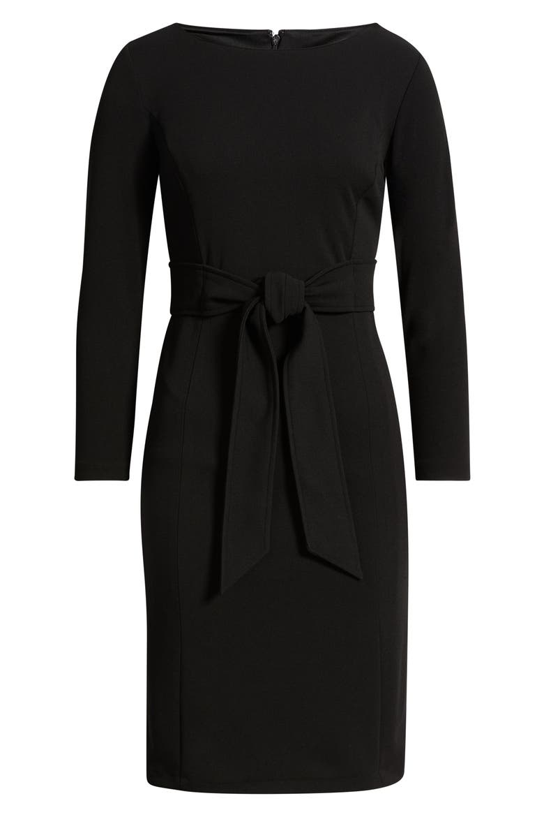 Tie Waist Scuba Crepe Sheath Dress, Alternate, color, ANNE BLACK