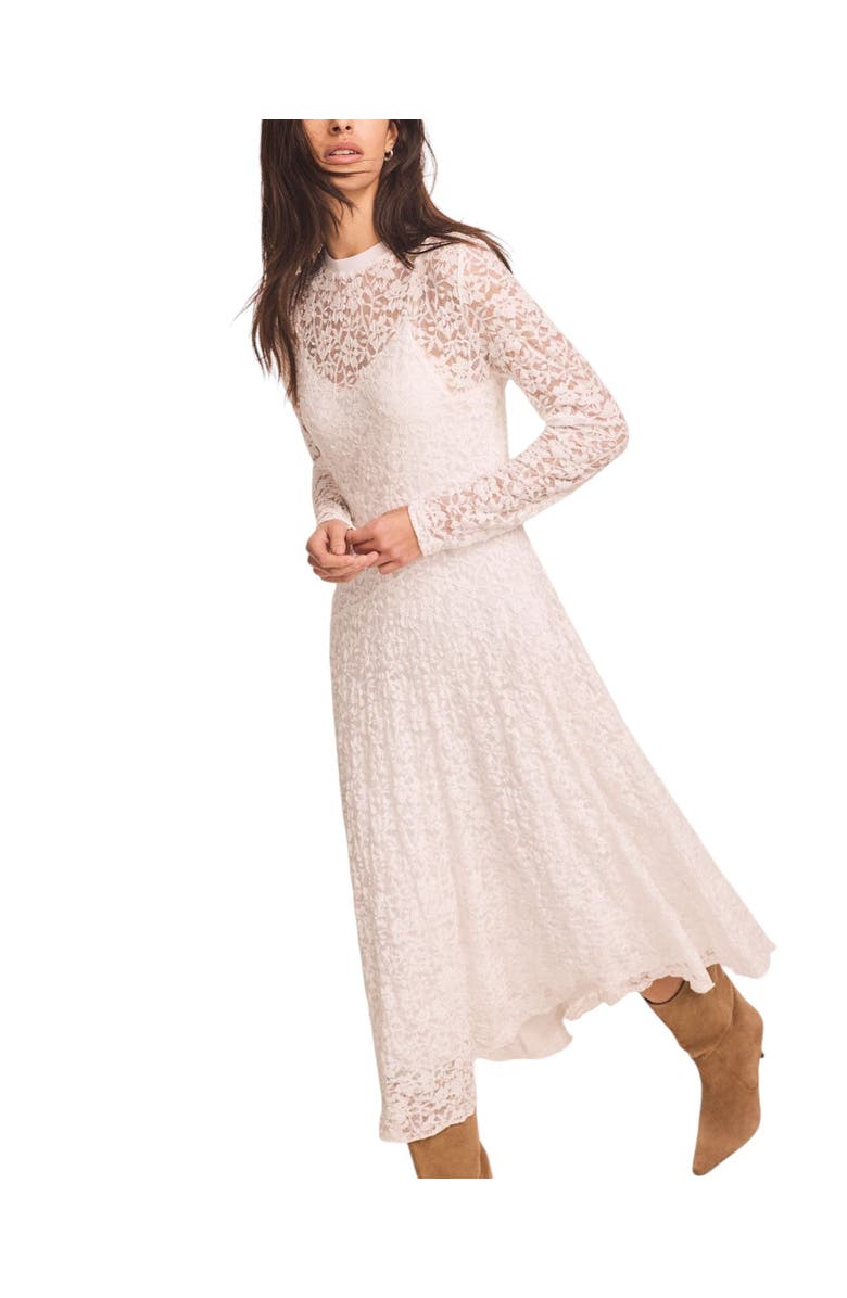 MINT VELVET Lace Full Asymmetric Midi Dress, Main, color, Ivory