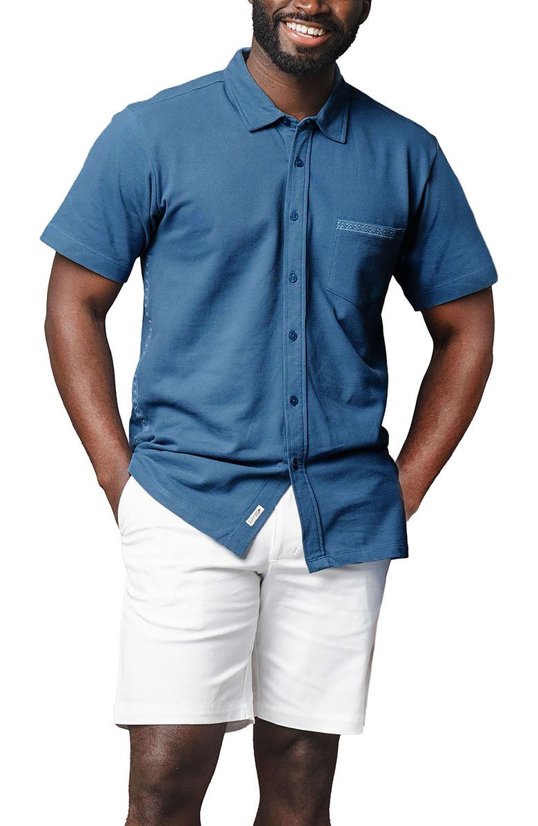 Hope & Henry Organic Pique Short Sleeve Shirt, Main, color, Stone Blue