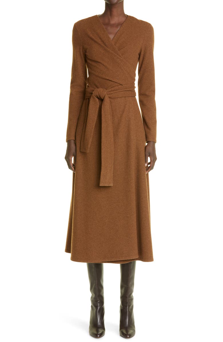 Lafayette 148 New York Irelyn Long Sleeve Wool & Cashmere Midi Wrap Dress, Main, color, 