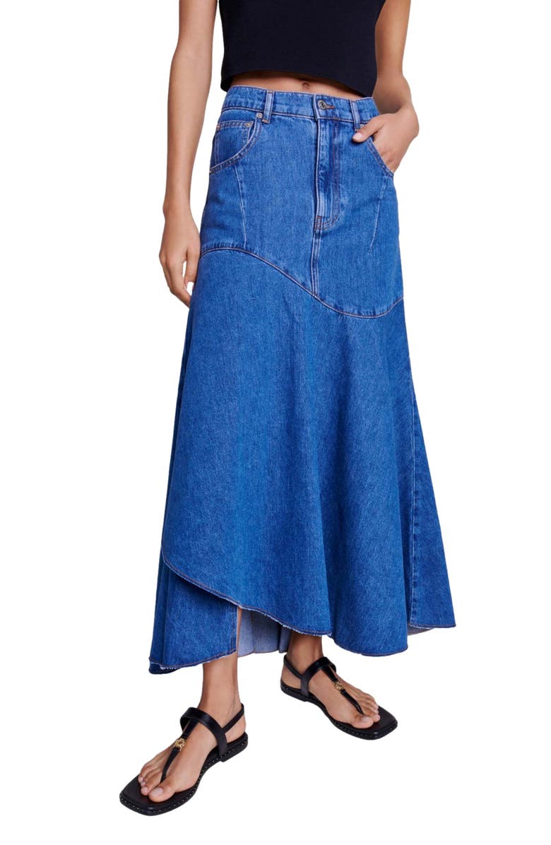 maje Jondulys Layered Denim Maxi Skirt, Alternate, color, 
