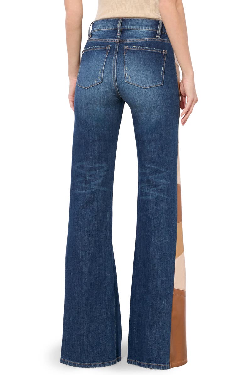 Alice + Olivia Faux Leather Patchwork High Waist Wide Leg Jeans, Alternate, color,