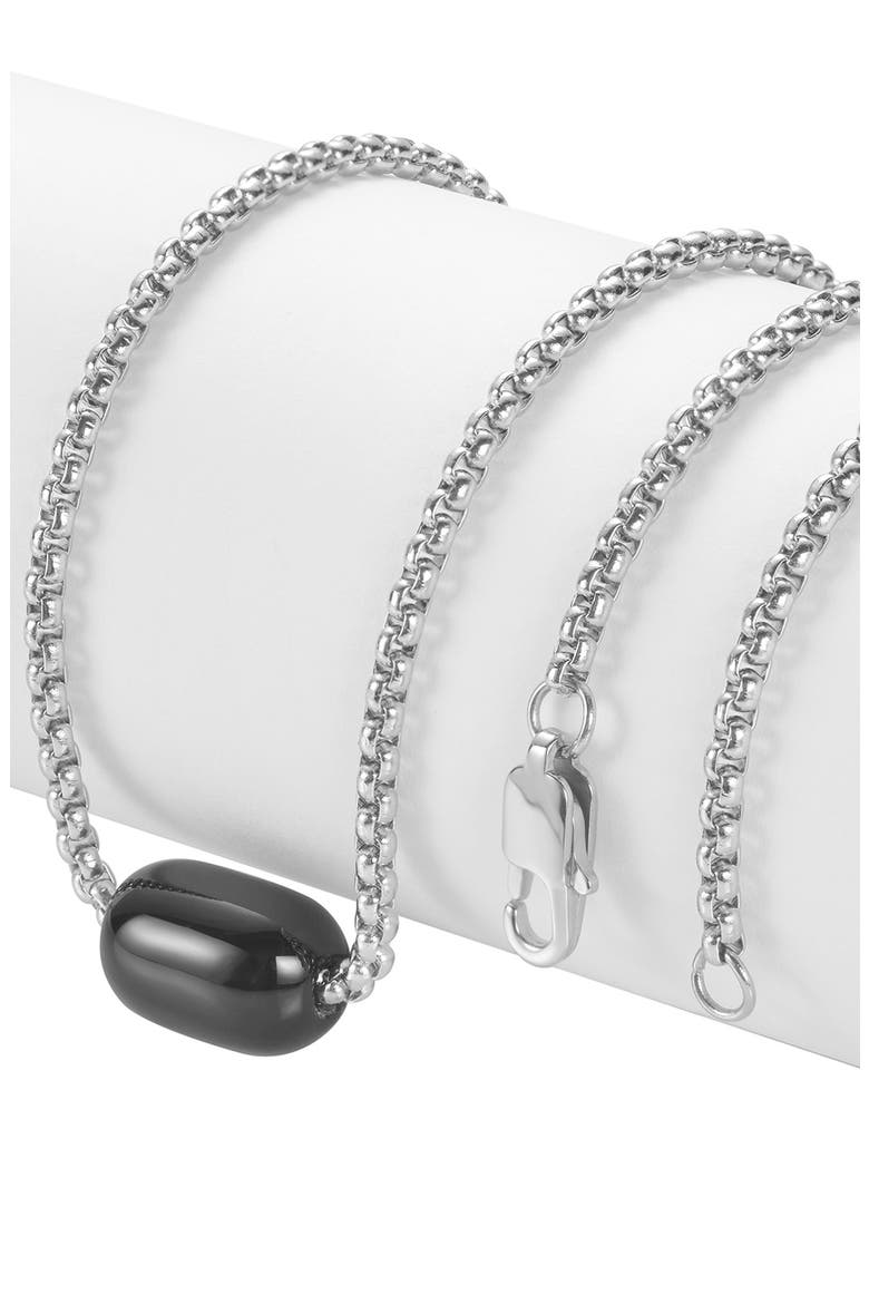 Men's Stainless Steel Semiprecious Stone Bead Pendant Necklace, Alternate, color, BLACK