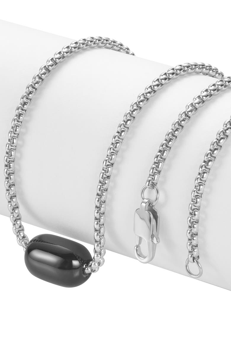 VAN HEUSEN Men's Stainless Steel Semiprecious Stone Bead Pendant Necklace, Alternate, color, Black