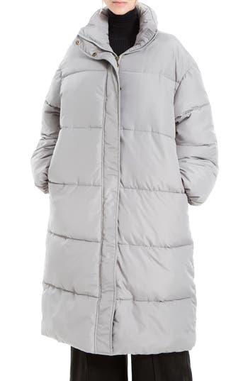 Max Studio Longline Puffer Jacket In Gray