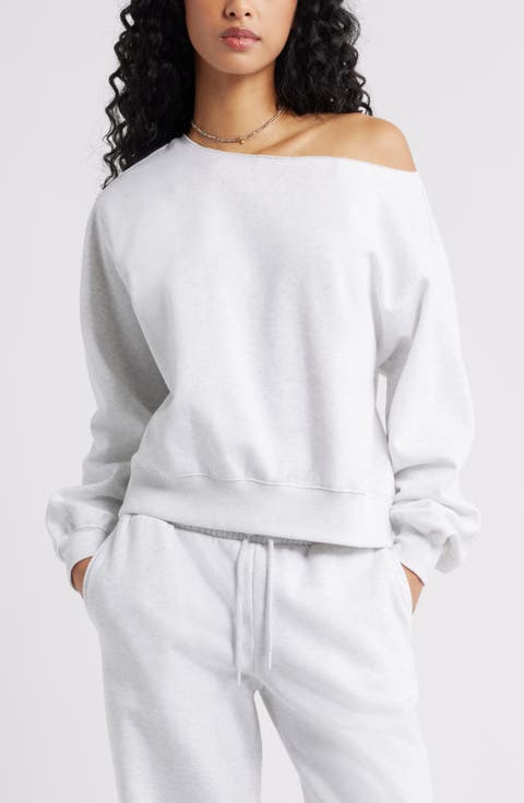 Fleece Detail Off the Shoulder Sweatshirt