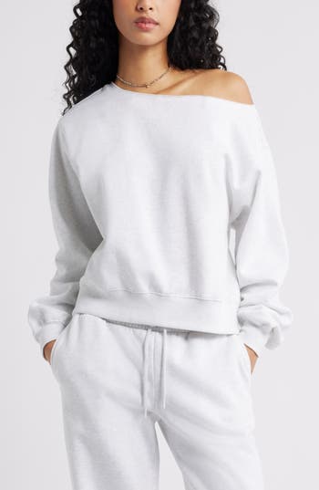 Bp. Fleece Detail Off The Shoulder Sweatshirt In Gray