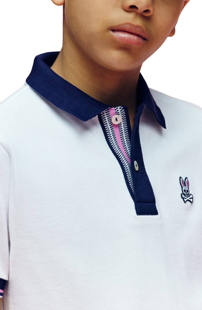 Psycho Bunny Kids' Archive Tipped Cotton Piqué Polo, Alternate, color, White