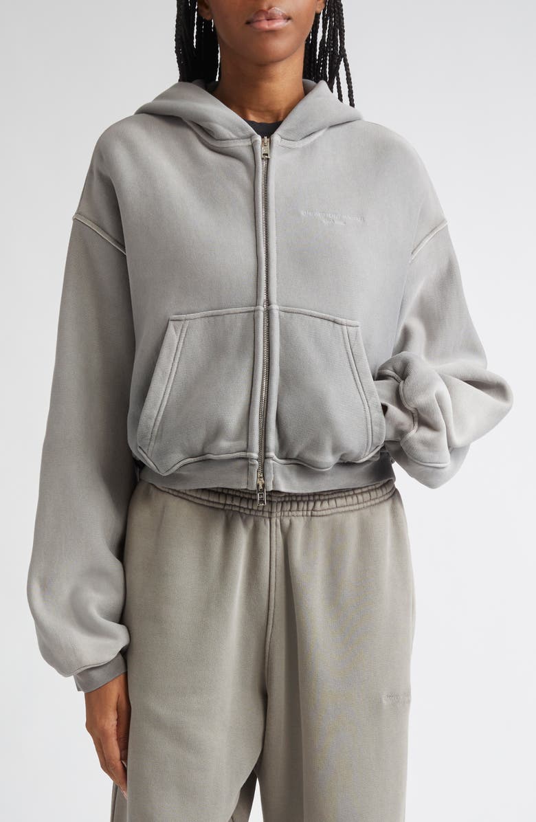 Alexander Wang Oversize Crop Full Zip Hoodie, Main, color, 
