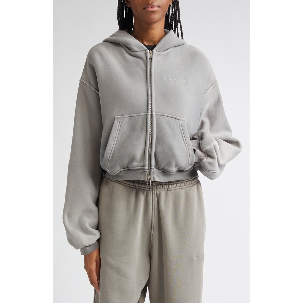 Alexander Wang Oversize Crop Full Zip Hoodie In Gray