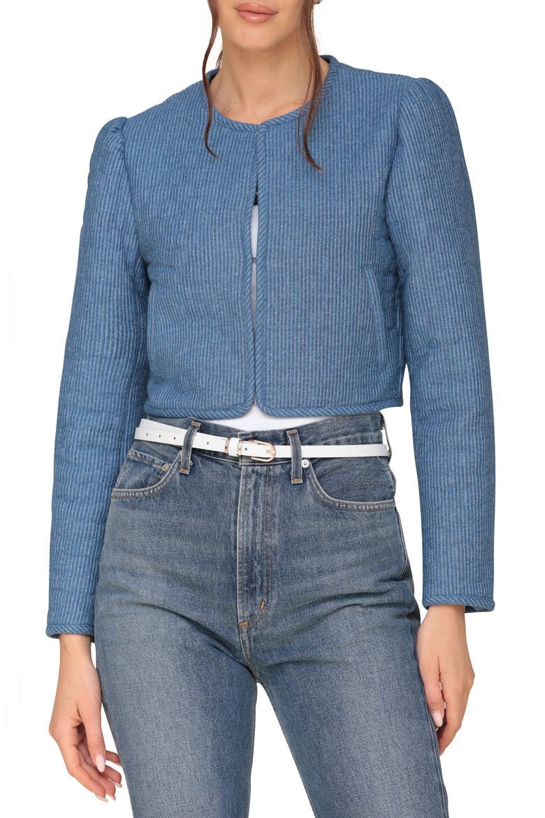 Puff Shoulder Quilted Crop Jacket, Alternate, color, MEDIUM BLUE