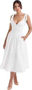 HOUSE OF CB Hattie Lace-Up Stretch Cotton Blend Corset Midi Dress