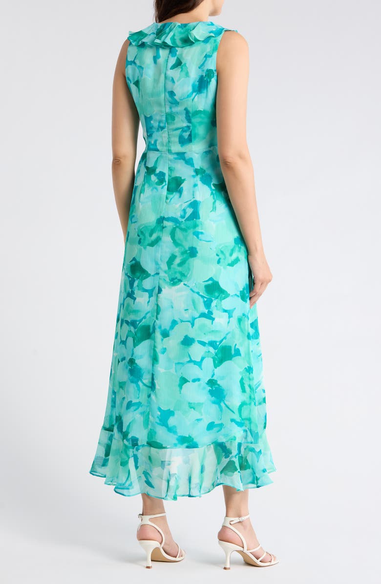 London Times Ruffle Maxi Dress, Alternate, color, Soft White/ Lt Spectrum Aqua