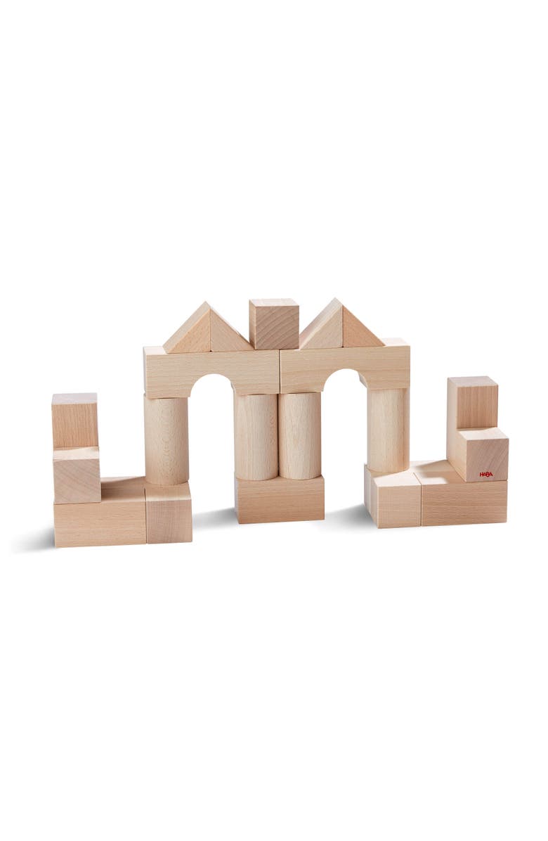 HABA Wooden Building Blocks 26 Piece Set Open-Ended Stacking Toys, Toddler Blocks, and Wooden Toys Made in Germany for Creative Play and Learning, Main, color, Tan