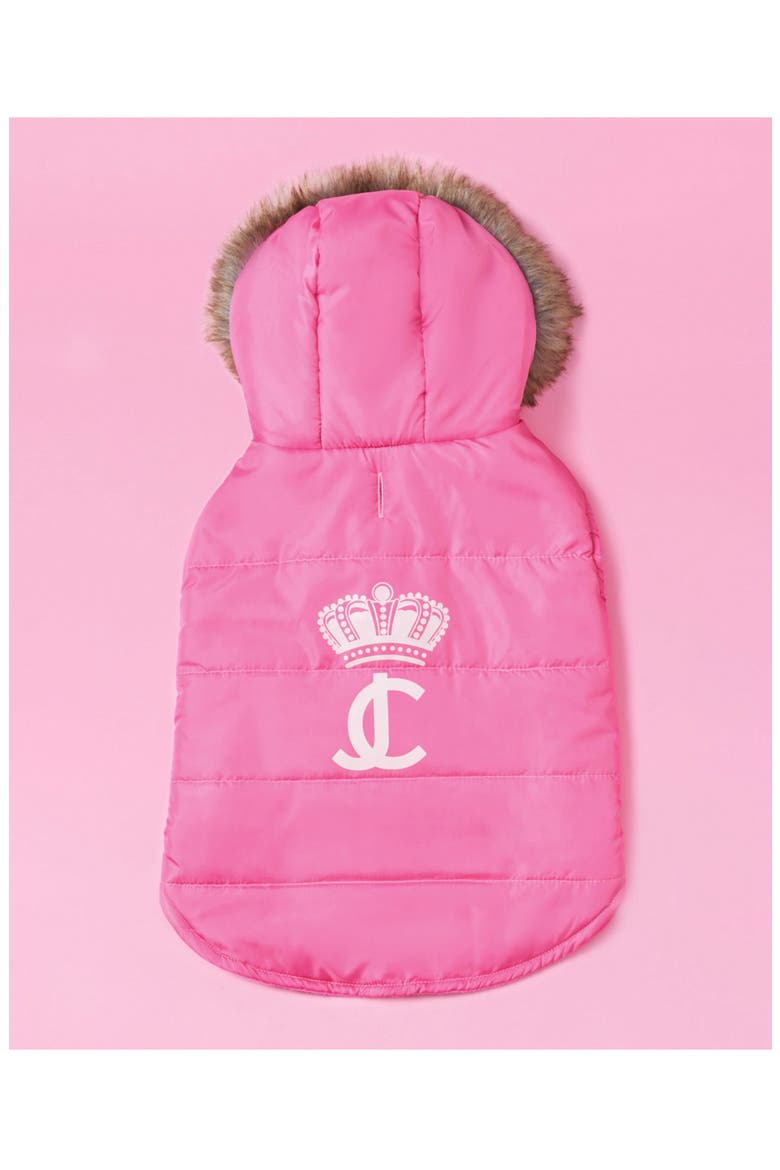 Faux Fur Hooded Pet Coat, Alternate, color, HOT PINK