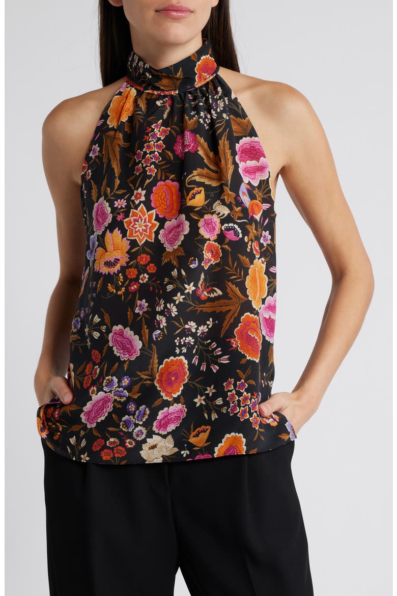 Madison Floral Silk Halter Top, Main, color, BLACK MULTI