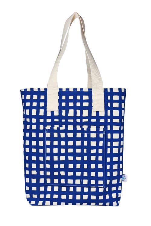 Dance Happy Grid Carry All Tote Bag In Navy