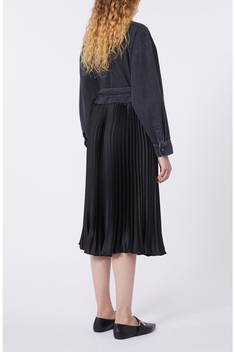 Citrato Long Sleeve Mixed Media Denim Shirtdress, Alternate, color, BLACK