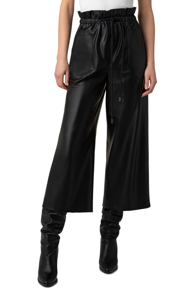 Frey Paperbag Waist Faux Leather Culottes, Main, color, BLACK