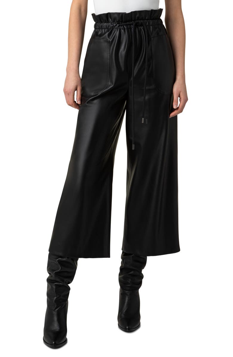 Akris punto Frey Paperbag Waist Faux Leather Culottes, Main, color, 