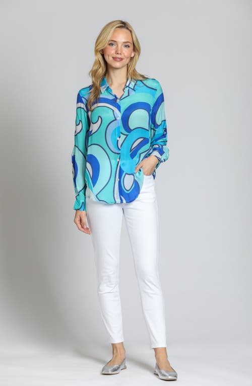 Apny Print Button-up Shirt In Blue Multi