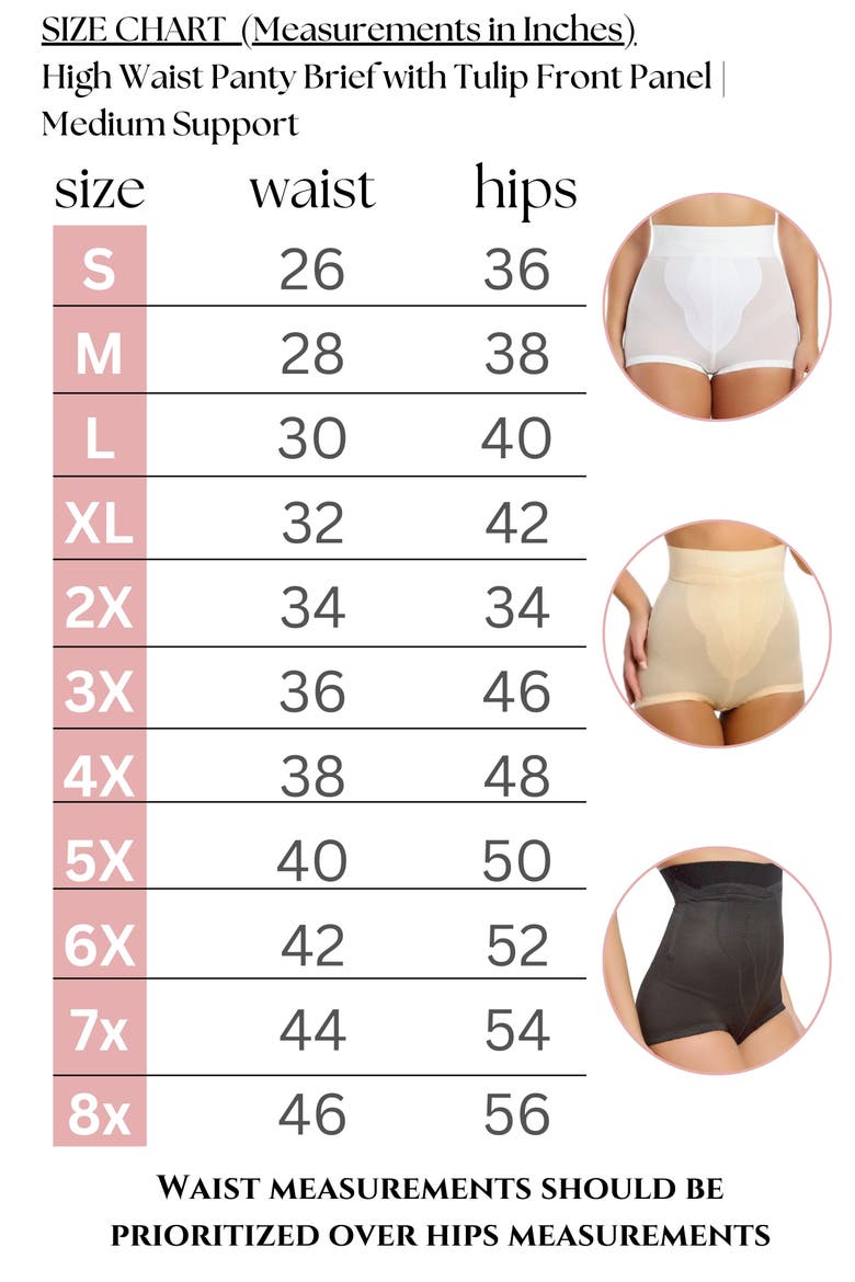Medium Support High Waist Panty Brief with Tulip Front Panel Memory Compression Fabric, Alternate, color, Black