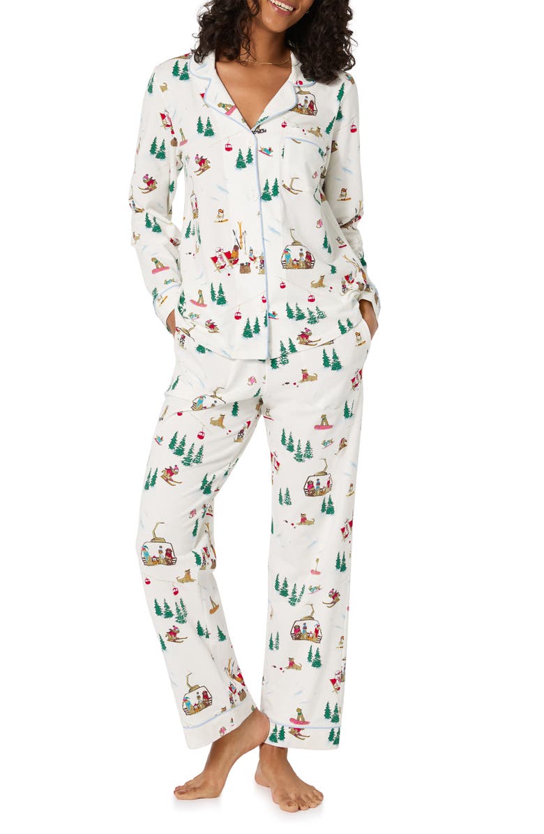 BedHead Pajamas Print Stretch Organic Cotton Pajamas, Main, color, Ski Pups