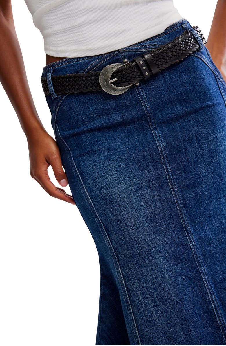 Free People Zia Denim Midi Skirt, Alternate, color, Bad Habits