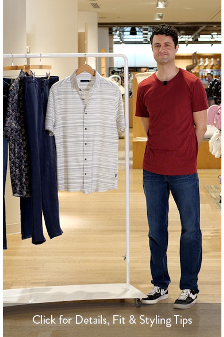 Pinstripe French Terry Short Sleeve Button-Up Shirt video