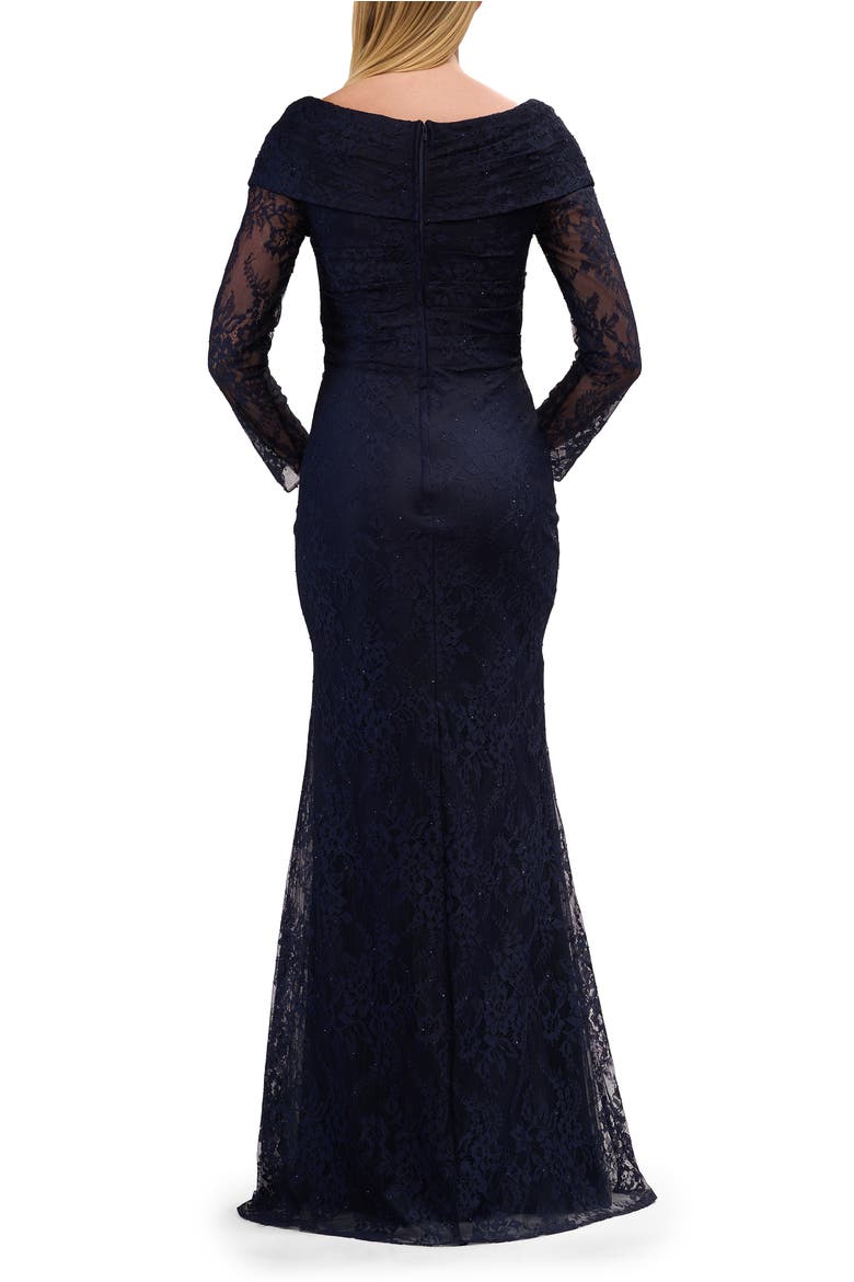 Lace Long Sleeve V-Neck Evening Gown, Alternate, color, Navy