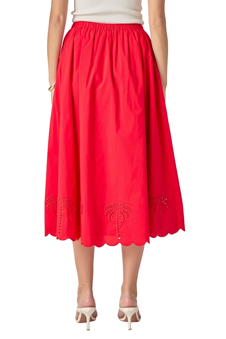 Embroidered High Waist Midi Skirt, Alternate, color, RED
