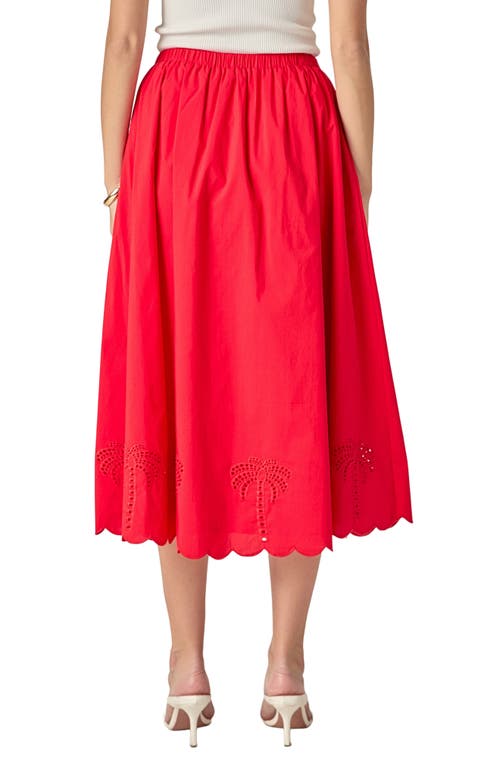 English Factory Embroidered High Waist Midi Skirt In Red