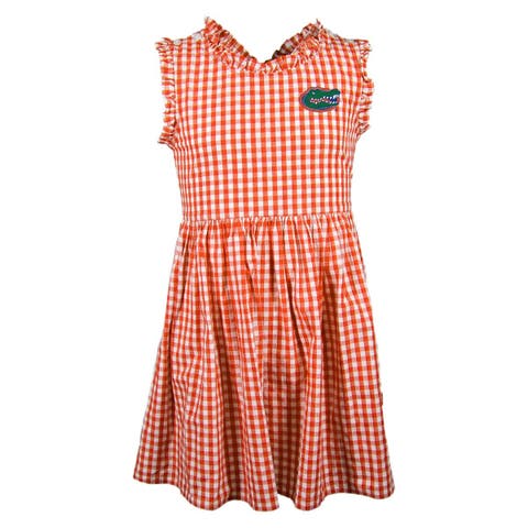 Girl's Toddler Garb Orange Florida Gators Sleeveless Alora Gingham Dress