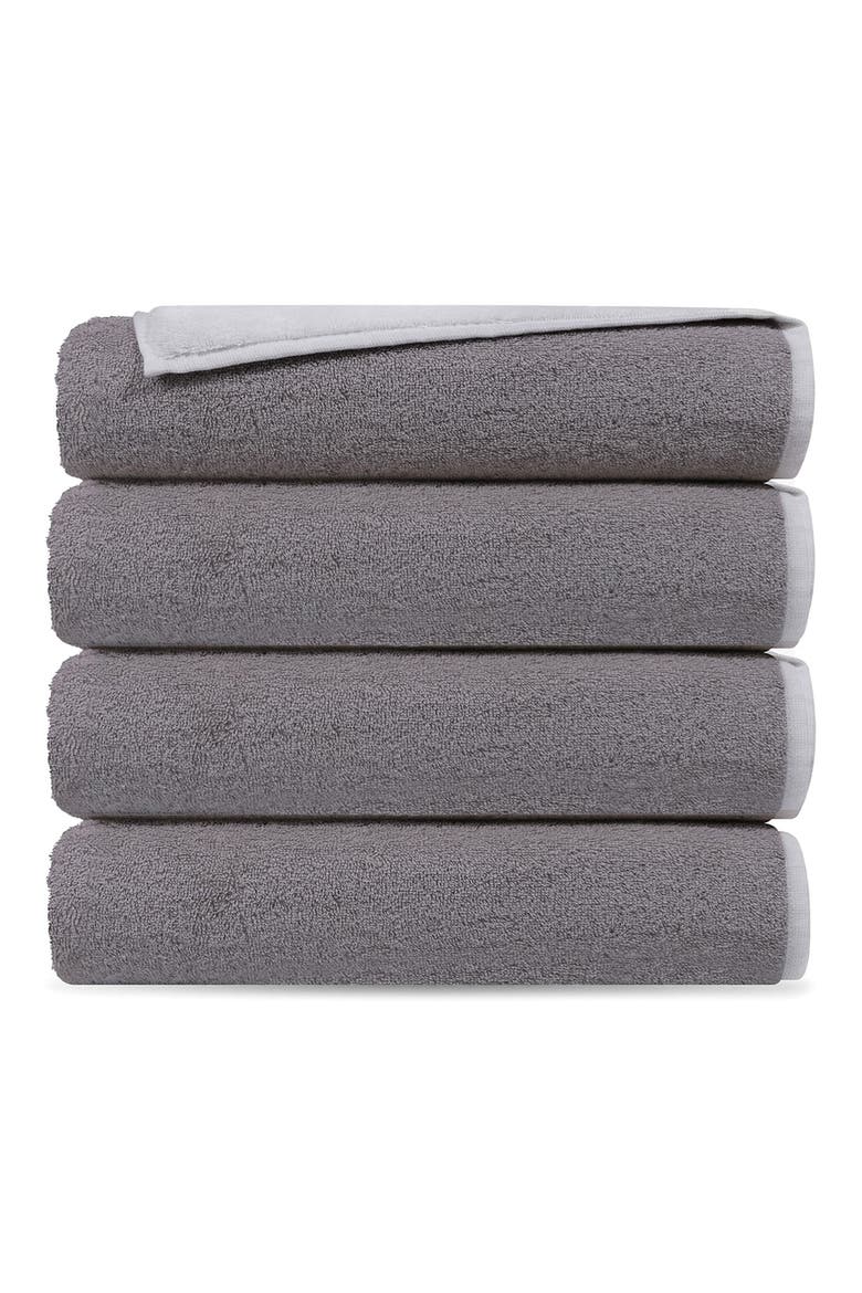 Set of 4 Double Face Turkish Cotton Washcloths, Main, color, GREY/ WHITE