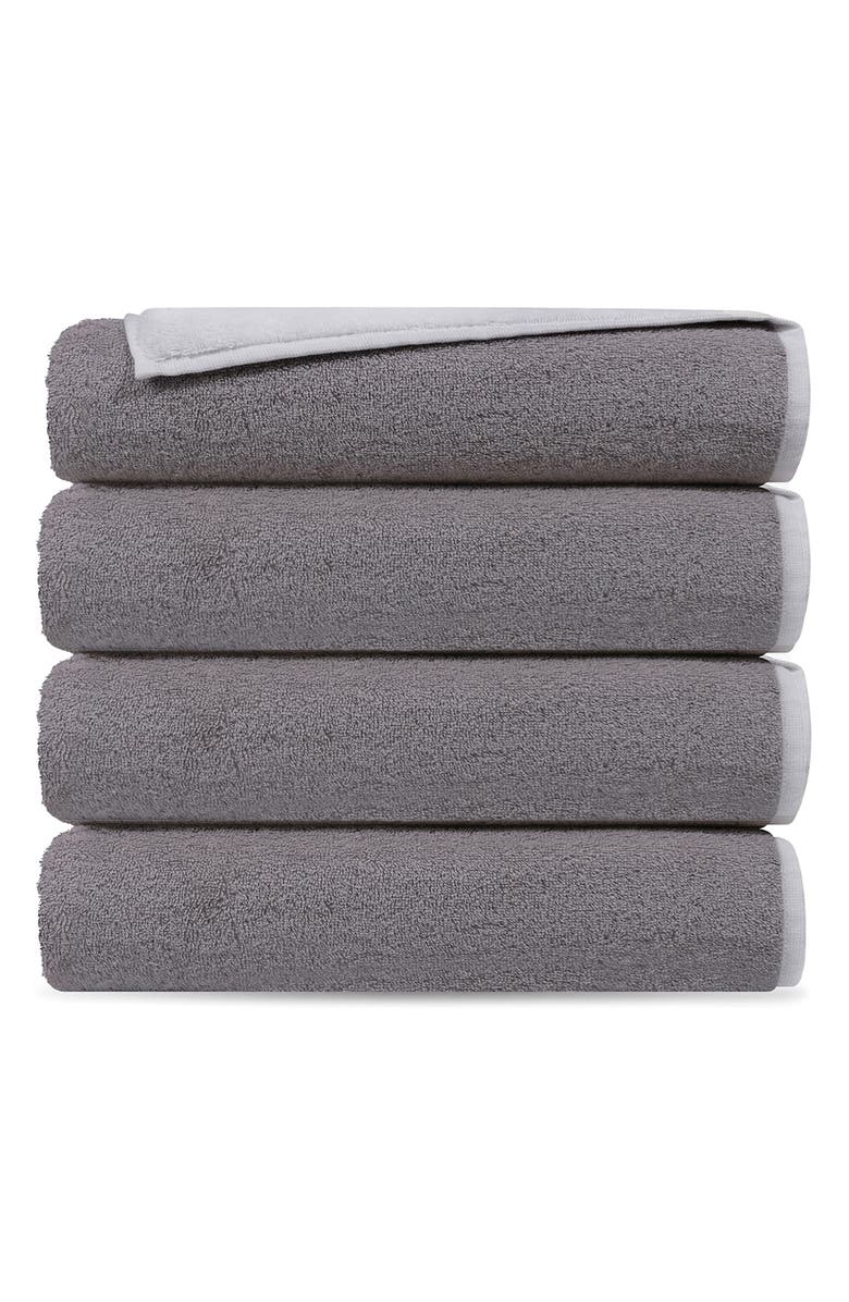 DePera Set of 4 Double Face Turkish Cotton Washcloths, Main, color, Grey/ White