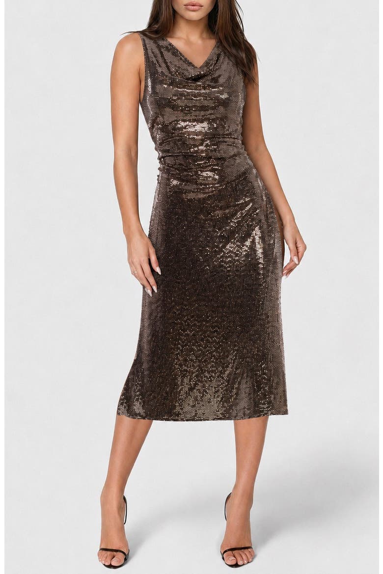 Disco Dot Shirred Maxi Dress, Main, color, BLACK/ GOLD