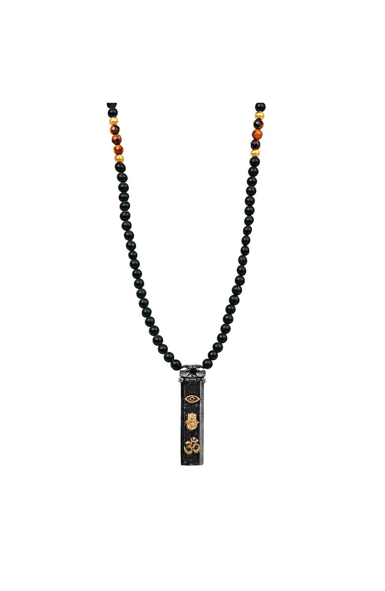 Karma and Luck Divine Energy - Onyx Tiger's Eye Triple Protection Necklace, Main, color, Black
