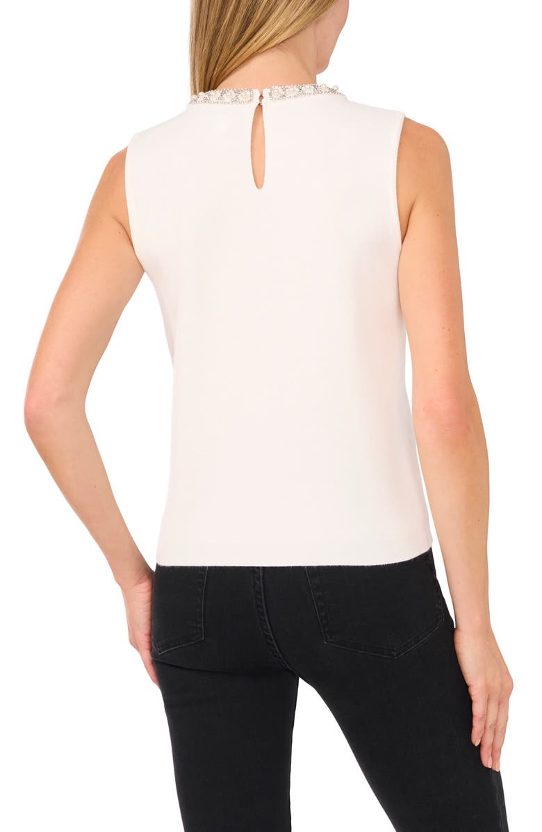 CeCe Embellished Imitation Pearl Sleeveless Sweater, Alternate, color, Antiq White