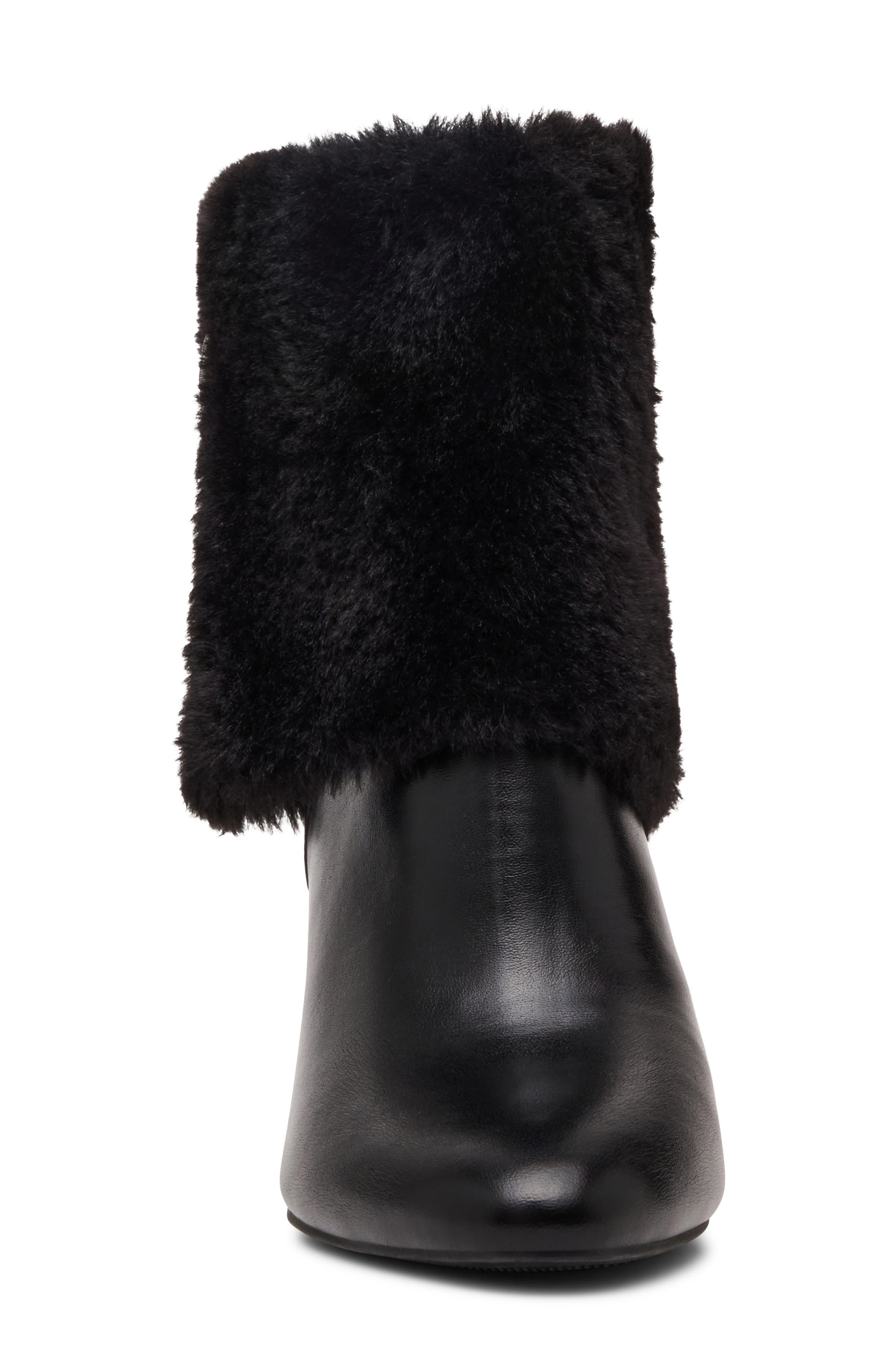 Akarli-F Faux Leather Bootie with Faux Fur Trim, Alternate, color, BLACK PU / BLK NAPPA - SBNA