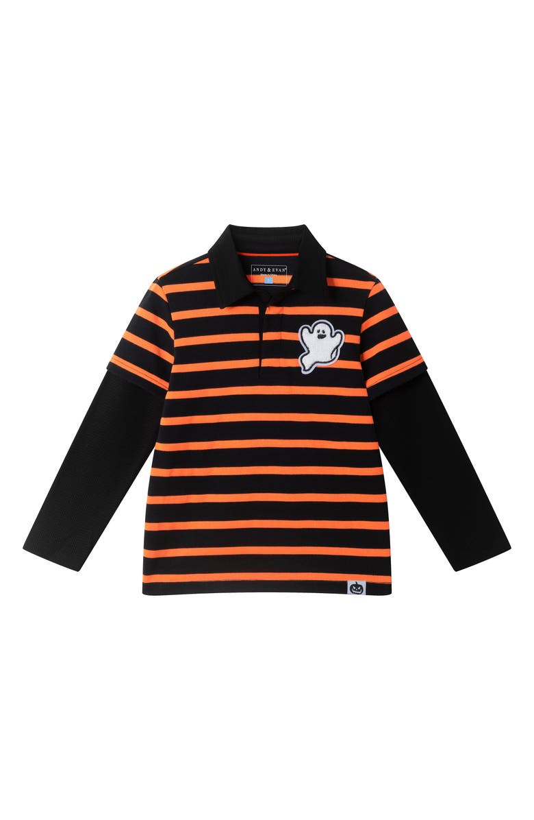 Andy & Evan Kids' Halloween Stripe Long Sleeve Polo, Main, color, Black/ Orange