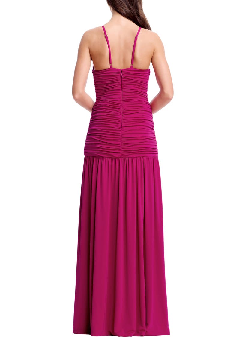 Elora Ruched Plunge Neck Gown, Alternate, color, DARK FUCHSIA