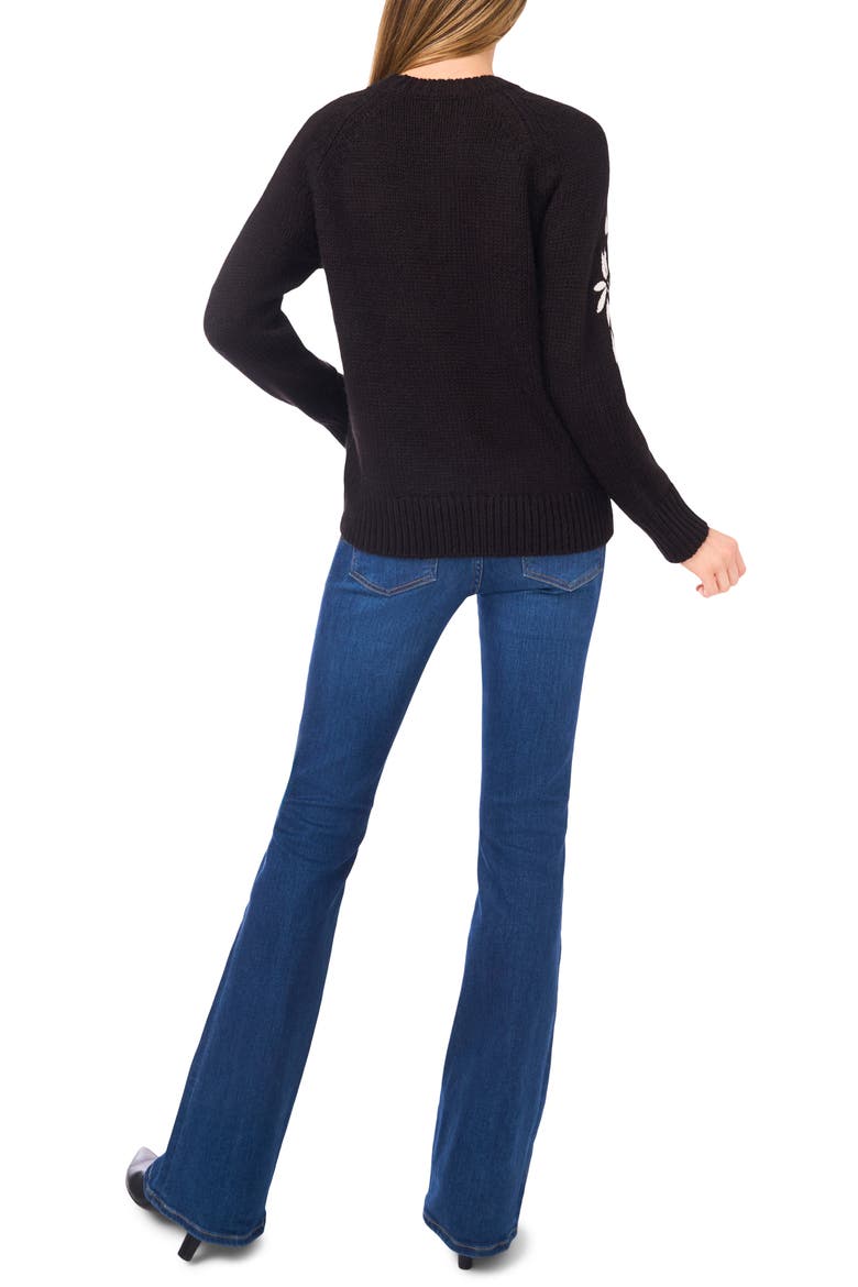 Embroidered Floral Sweater, Alternate, color, RICH BLACK