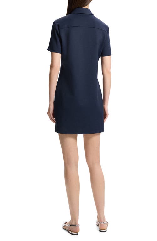 Theory Short Sleeve Piqué Shirtdress In Nocturne Navy