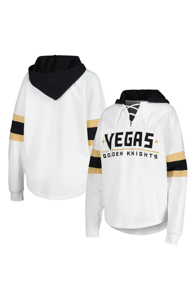 G-III 4HER BY CARL BANKS Women's G-III 4Her by Carl Banks White/Black Vegas Golden Knights Goal Zone Long Sleeve Lace-Up Hoodie T-Shirt, Main, color, White