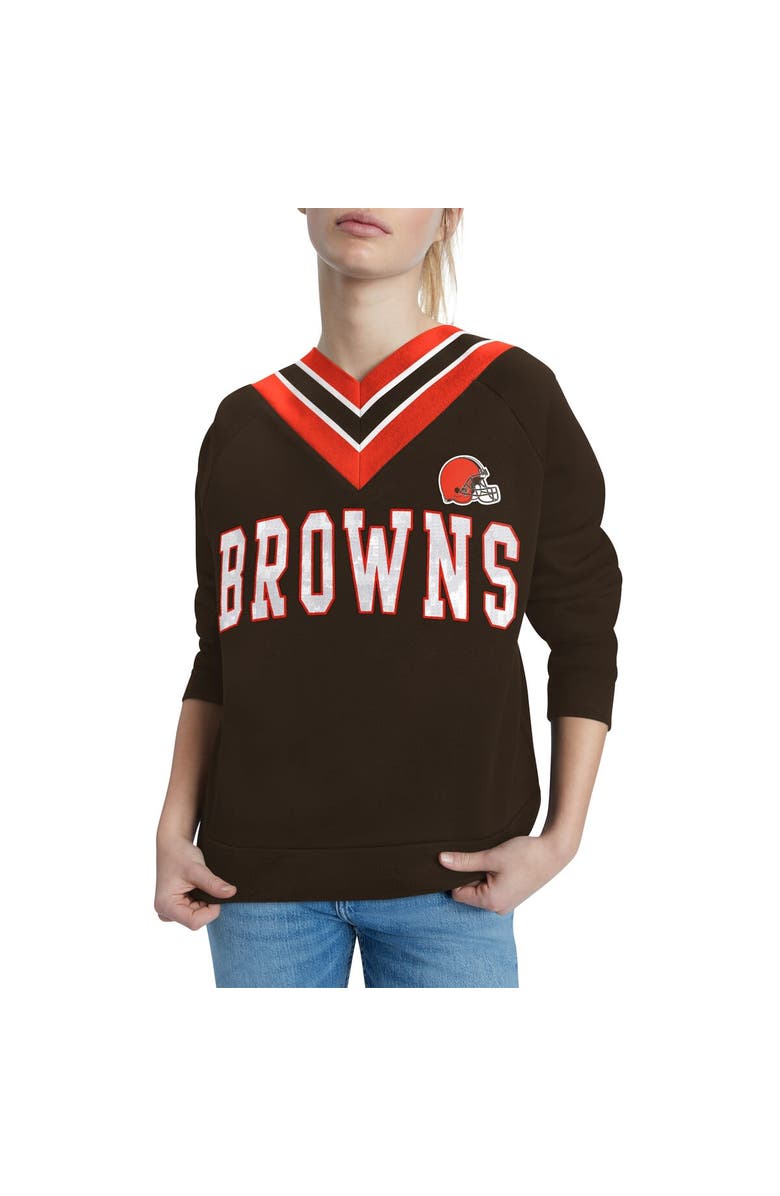Tommy Hilfiger Women's Tommy Hilfiger Brown Cleveland Browns Heidi V-Neck Pullover Sweatshirt, Alternate, color, Brown
