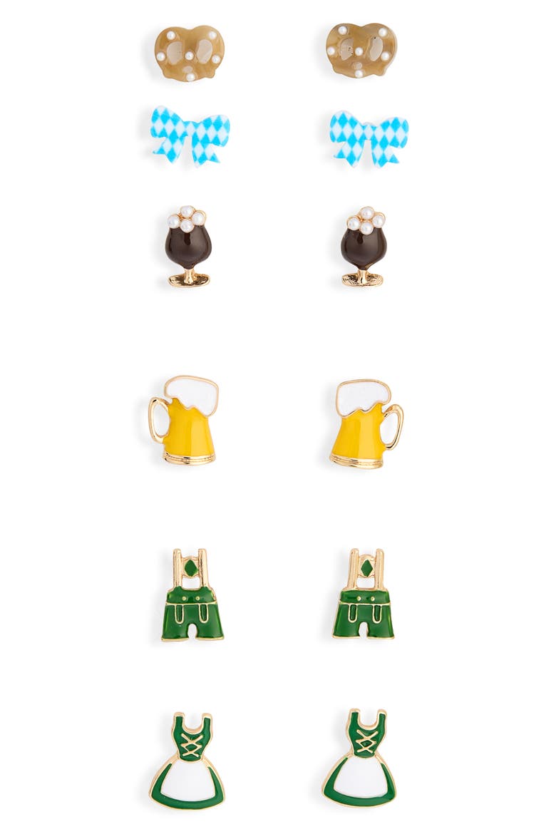 Oktoberfest Set of 6 Stud Earrings, Main, color, BLUE MULTI- GOLD