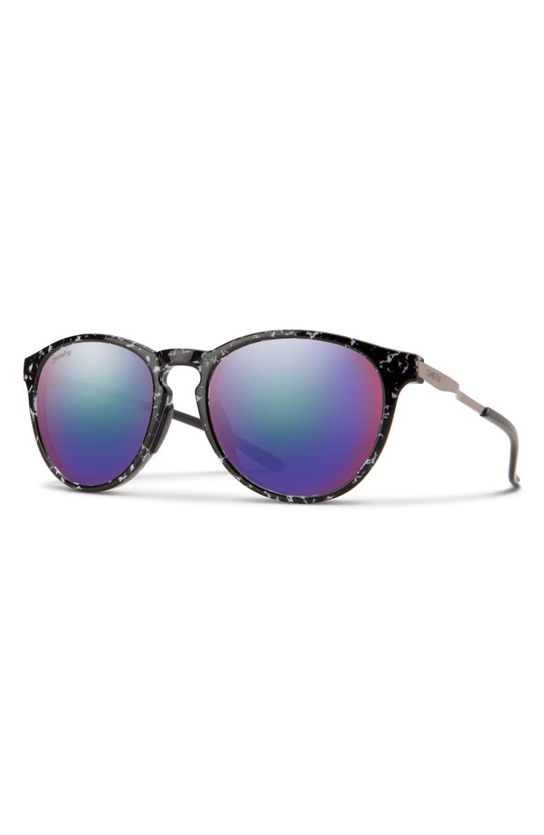 Smith Wander 55mm ChromaPop<sup>™</sup> Polarized Round Sunglasses, Alternate, color, Black Marble / Violet Mirror